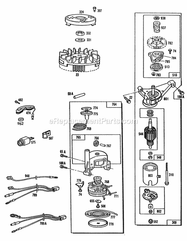 ElectricstarterRewindWires Diagram and Parts List for 110782-0051-01  Briggs and Stratton Engine